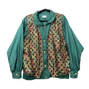 VINTAGE LAVON BY CHEERFUL CORP WOMENS SZ LARGE ZIPPER JACKET W/BUTTONS 80s